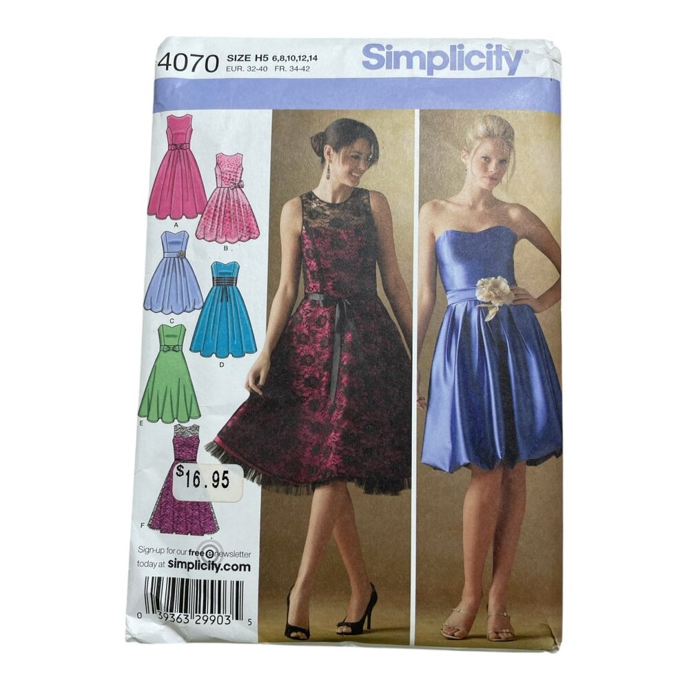 Simplicity Sewing Pattern 4070 Formal Dress Sz 6 -14 FF Uncut 2006